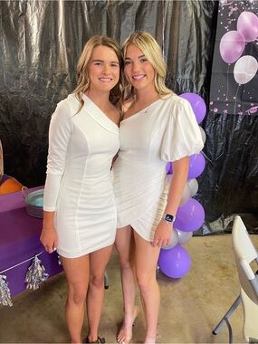 DO+BE White Puff-Sleeve Asymmetrical Mini Dress